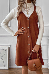 V Neck Corduroy Cami Dress InsStreet